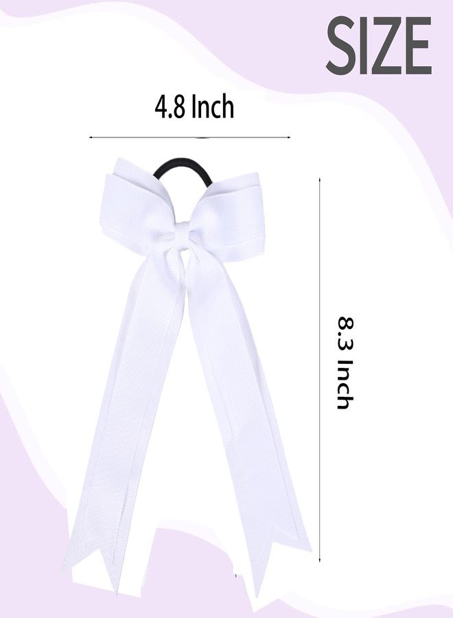 Hipcheer 16pcs Collegiate Style Cheer hair Bows for Girls, Long Tail Skinny Cheer Bow Ponytail Holder Handmade Bows for Girls Teens Softball Cheerleader Sports (White) - Image 5